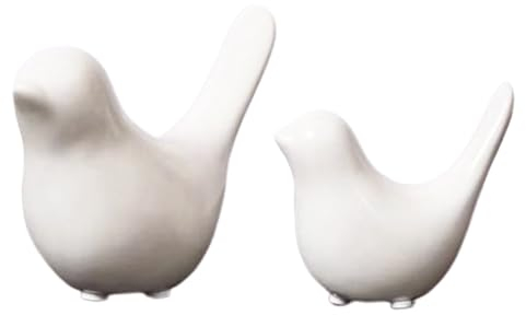 Tibeoyad 2 piezas de pequeñas estatuas de pájaros, pájaro de cerámica, esculturas modernas de aves de animales para paisaje, jardín, hogar, oficina, escritorio, decoración (blanco)