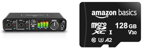 MOTU M4 USB-Audio-Schnittstelle & Amazon Basics MicroSDXC-Speicherkarte, 128 GB, mit SD-Adapter, A2, U3, 100 MB/s max. Lesegeschwindigkeit, Schwarz