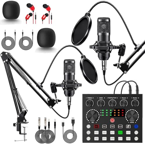 Paquete de equipo de podcast para 2, cambiador de voz V8s DJ Mixer con micrófono de podcast BM-800, micrófono condensador de estudio perfecto para podcasting, grabación, canto, transmisión y juegos