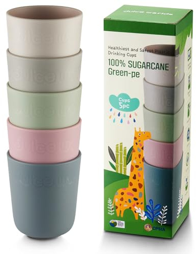 Dulce Worlds Sugarcane Toddler Cup 300 ml - Set of 5, LFGB & USDA Certified Kids Cup - BPA Free - Dishwasher Safe, Reusable, Unbreakable - Grey Pink