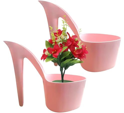 Youany High Heel Shoe Shaped Plant Pot, 2 Unique Shaped Planter, Small Succulent Pots Cactus Plant Pots, Decorative Lady Shoe Shape Floral Pots, Succulent Pots For Living Room, Yard