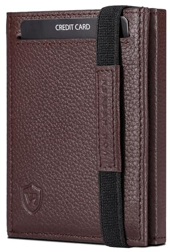 VON HEESEN Slim Wallet mit Münzfach & RFID Schutz - Leder Geldbörse Herren klein - Mini Geldbeutel Damen Portmonee - Kartenetui Echtleder Karten Portemonnaie - Kreditkartenetui Braun
