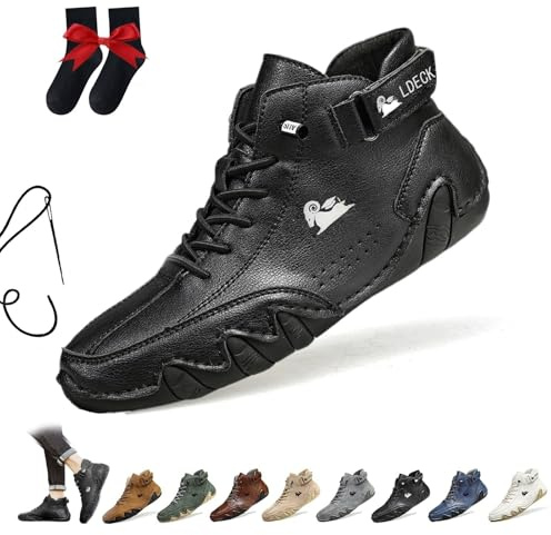 Bottes Hautes En Daim Faites À La Main Italiennes Chaussures Beck for Hommes Baskets Décontractées Imperméables En Daim Bottines D'extérieur Antidérapantes Et Respirantes Pieds Nus(Noir,47 EU)