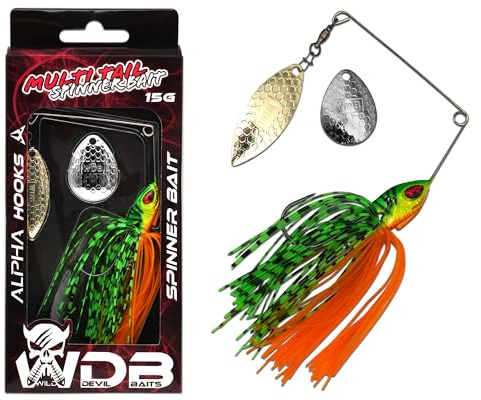 Wild Devil Baits Multi Tail Spinnerbait Spinner Bait Kunstköder Spin Jig Angelköder Barsch Hecht Zander (Fire Tiger, 15g)