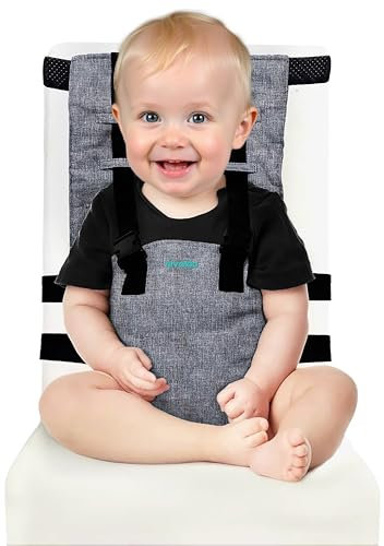 Trona de bebe portatil plegable – Trona de viaje para comer fuera de casa – Asiento elevador seguro y cómodo para niños – Compacta y ligera, ideal restaurantes y vacaciones