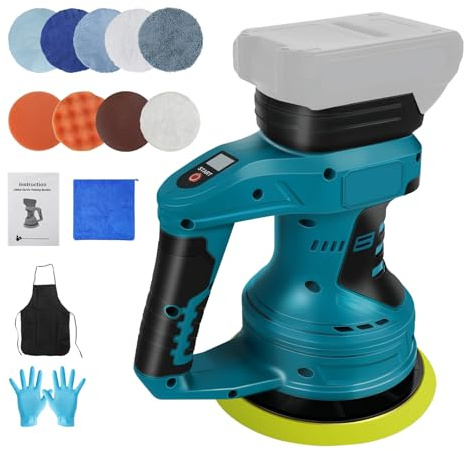 Lucidatrice a batteria compatibile con batteria Makita da 18 V (senza batteria), lucidatrice eccentrica, 6 pollici, con 12 inserti e indicatore di livello della batteria, 0-4500 RPM, 8 velocità