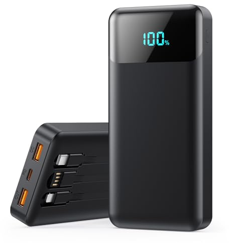 Portable Charger Power Bank 40800mAh with 3 Built-in Cables,25W Fast Phone Charging Portable Battery Pack,5 Outputs Travel Essentials Outdoor External Battery for iPhone 17/16,Galaxy Android etc-Black