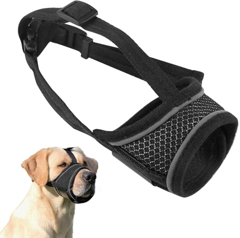Muselières en Nylon pour Chiens, Réglable Muselière pour Chien avec Velcro, Respirant, Douce et Confortable, Favorise Le L'Abreuvement, EmpêChe L'Aboiement, Le Déchirement et Le Grignotage (L)