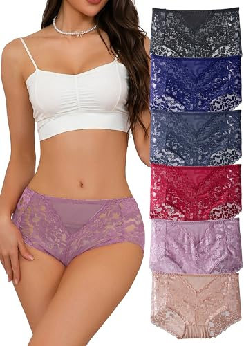 Hialegion Mutandine Donna in Pizzo a Vita Alta Sexy con Stampa Bikini e Hipster Confezione da 6 Pezzi M