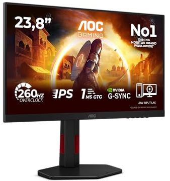 AOC Gaming Moniteur 24G4ZR 24 Pouce 260Hz, Fast IPS Dalle, 1ms GtG, HDR10, G-Sync Compatible, Ajustable en Hauteur, (1920x1080 HDMI 2X 2.0 DP 1x 1.4) Noir