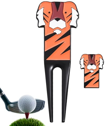 Marcatore per palline da golf, in lega, portatile, a forma di tigre, strumento sportivo per golf, forchetta in metallo con forchetta in metallo per campi all'aperto, cortile, allenamento, allenamento