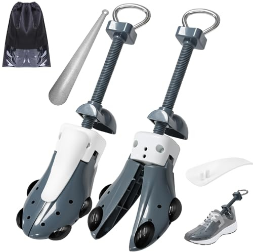 JJDPARTS Shoe Stretcher Women and Men,Pair 4-Way Shoe Expander Widener Adjustable Length & Width, L (for Men Size Us 8-13, Grey), no