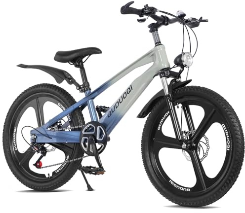20 Inch Lightweight Kids Mountain Bike - 7-Speed Youth Bicycle with Durable Magnesium Alloy Frame & One-Piece Wheels, Ideal for Boys Girls Ages 7-12 (Blue-Gray)