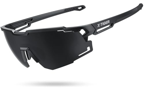 X-TIGER Schnelle Brille Herren, Damen Fahrradbrille Ultra-Leichter TR90 Rahmen, UV400 Schutz polarisierte Sportbrille mit verstellbarem Nasenpad und Ohrhaken für Laufen/Fahrrad/Angeln