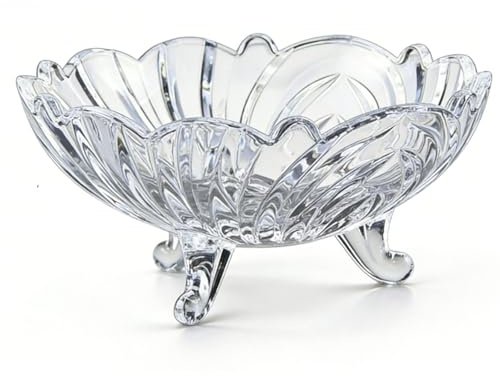 Xiuganpo Glasfruktskål, Nordic Wave Edge-fotskål, Genomskinlig Piedestalskål med Robust Stativbas för Frukter Godis Snacks Sallad Köksbänkskiva Centerpiece Dekoration 22cm Diameter (Genomskinlig 22