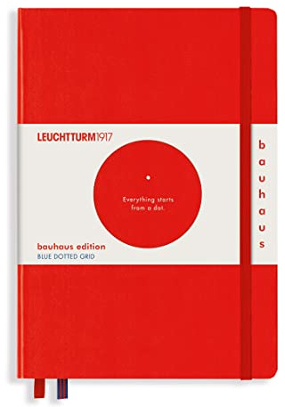 LEUCHTTURM1917 (359619) Notebook Medium (A5), Hardcover, 251 Numbered Pages, Red, Dotted, Bauhaus Edition