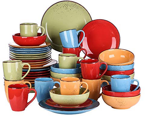 vancasso Kombiservice Set, Navia Geschirrset aus Steingut, 48 teilig Tafelservice, Vintage Aussehen, Natur Design