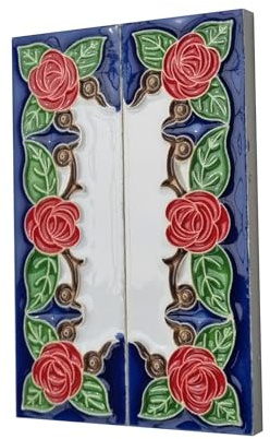 Hausnummern und Buchstaben, handgefertigt, italienische rote Rose, Keramik, 2 Fliesen