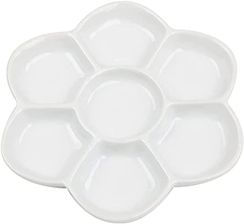feedal Paleta de mezcla de pintura de porcelana y cerámica con forma de margarita de 7 huecos para acuarela, óleo o acrílico (15 cm)
