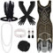 FEPITO Flapper-Kleider im Stil der 1920er Jahre für Damen, mit Fransen und Pailletten besetztes Great Gatsby-Kleid für Damen mit Accessoires im Stil der 20er Jahre（Pure Black Gold，Medium）