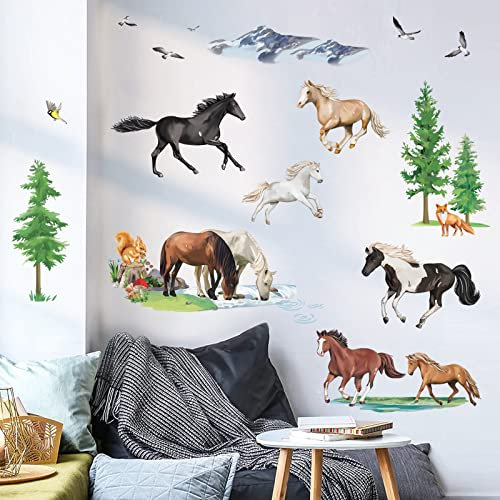 decalmile Wandtattoo Pferde Wandaufkleber Tiere Wildpferde Wandsticker Kinderzimmer Mädchen Jungen Wohnzimmer Wanddeko