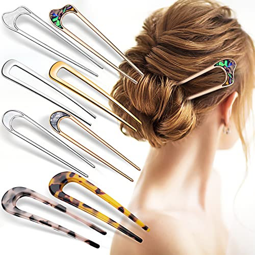 8 Stück U Förmige Haargabel Haarspange Metallspange Acetat Haarnadeln Groß French Pin Dutt 2 Zinken Haarnadel Dutt Haarstäbe Damen Frisur Zubehör Hairpin Haarspangen Mädchen