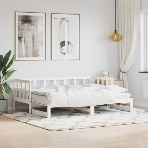 DJEKA Cama de día extensible 90 x 190 cm, cama juvenil de 90 x 190 cm, cama con cama nido blanco, cama de día 90 x 190 cm, extensible, de madera, sofá cama, sofá cama, madera maciza de pino