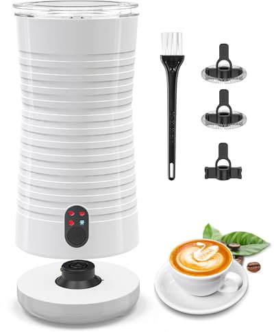 Morpilot Montalatte Elettrico Automatico, Cappuccinatore, Schiumatore Latte 4 in 1, Libera Scelta dello Spessore della Schiuma, Silenzioso e Rivestimento Antiaderante-Bianco