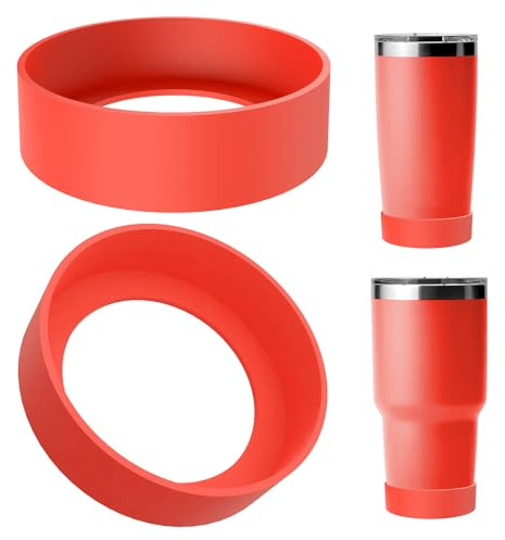 Linkidea - Paquete de 2 protectores de botellas compatibles con vasos y jarras de viaje YETI de 20 oz/30 oz, protector inferior de silicona antideslizante para botellas de agua (Rojo)