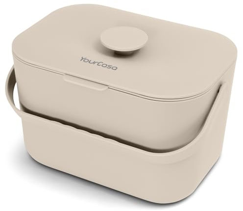 YourCasa Poubelle bio de cuisine 5 l - Seau à compost pour déchets biologiques quotidiens - Passe au lave-vaisselle - Anti-odeurs avec tamis et poignée ergonomique - Petite poubelle bio (crème)