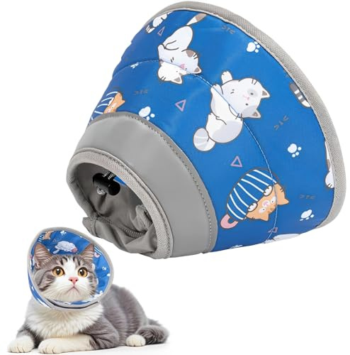 CUEMOON Justerbart katthalsband, elisabethanskt katthalsband, justerbart, mjukt, skyddande halsband för katter för att förhindra att sår rinner ut, blå (blå, S)