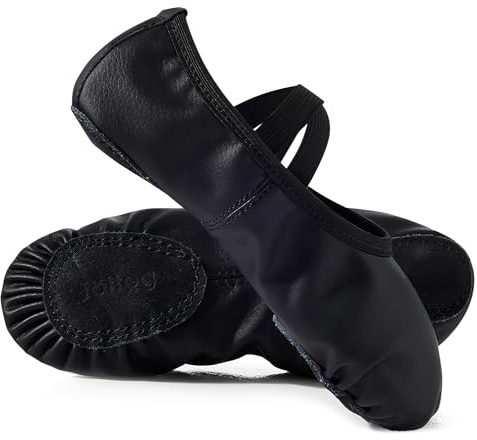 Leather Ballet Dance Shoes for Little Girls, Boys, Toddler Kids Split Sole Ballerina Soft Slippers Black
