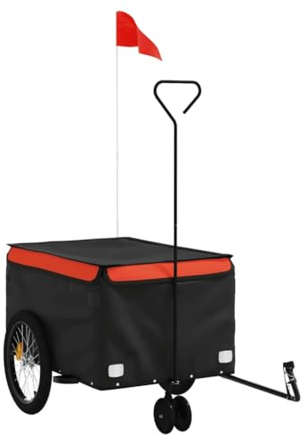 vidaXL Fahrradanhänger, Anhänger für Fahrrad, Lastenanhänger mit Deichsel Sicherheitsflagge, Transportanhänger, Schwarz Orange 30kg Eisen