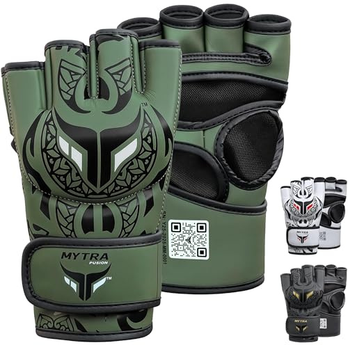 Guantes MMA Hombre y Mujer — Diseño de Palma Abierta Transpirable guantillas MMA Sparring con Soporte de Muñeca para Kickboxing, Muay Thai, Pelea en Jaula, MMA y Artes Marciales (Verde Olivo, S/M)
