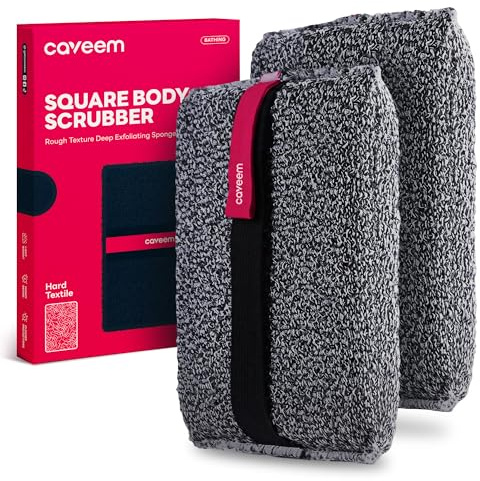 CAVEEM Spugna esfoliante per il corpo,spugna esfoliante ruvida per rimuovere la pelle morta,spugne esfolianti per il corpo,spugna quadrata da unisex per il bagno e il corpo per la doccia,2pcs