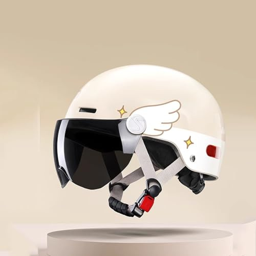 QJWMatic Casque De Moto Ouvert pour Enfants, Demi-Casque Ouvert avec Pare-Soleil, pour Garçons Et Filles, pour Cyclomoteur, Scooter De Rue 5 À 12 Ans Homologué ECE B,48-54CM
