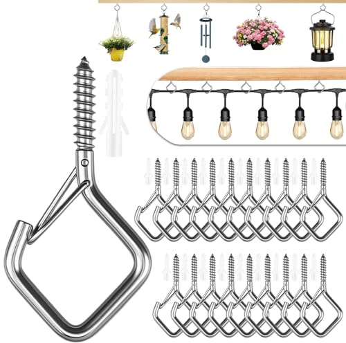 Emiluil 20 Pcs 304 Stainless Steel Eye Screw Hooks for Hanging Heavy Duty.Windproof Ceiling Hooks for Hanging Plants,Cup,Wind Chime,Bird Feeders,Christmas String Lights at Indoor&Outdoor 2.2 Inch