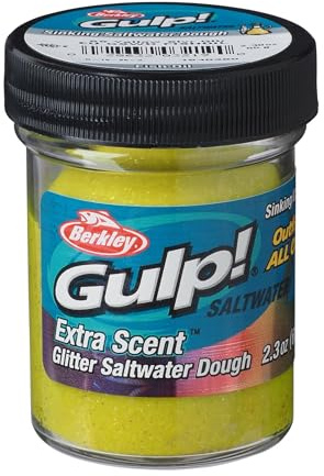 Berkley Gulp! Appât de pêche en pâte pour Eau salée | Pâte Souple à Dispersion extrême des odeurs | Leurre de pêche en mer Multi-espèces | Formule | 65 g | Jaune Soleil Paillettes argentées