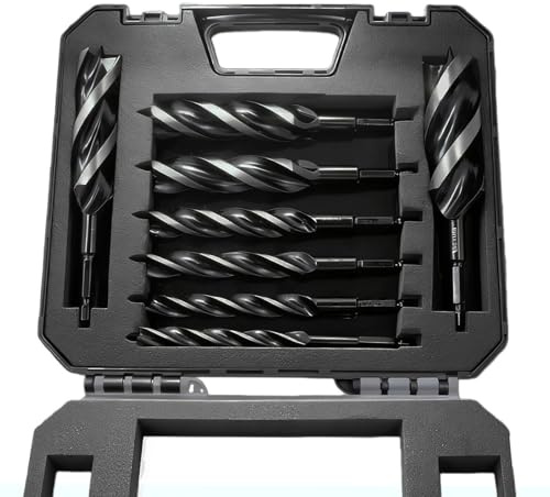 LUISTTIS 8PCS Wood Drill Bits, 3/8 to 1-1/4 Auger Drill Bit 3-Cutter Head Design for Softwood/Hardwood/Plywood/Laminated Board/Plastic with Storage Box