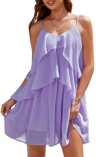 DRESSTELLS Women's Cocktail Dress for Summer Beach Vacation, 2026 Wedding Guest Church Graduation Party Aline Mini Dresses for Teens Lavender S