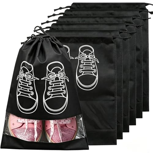 6 Pièce Sac Chaussures,Sac à Chaussures de Voyage,Housses Chaussures avec Fenêtre Transparente,Sac à Cordon Anti-Poussière pour Chaussures,Housse Chaussures pour Organiser Chaussures,Voyage et Sport