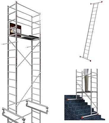 ALTEC AluCombine® 3.0-500 | 5m | Alu Fahrgerüst mit Traverse, 4 bremsb. Lenkrollen und Wandanker | Baugerüst Rollgerüst Montagegerüst Anlegeleiter Treppengerüst