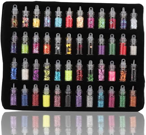48 Farben Mini Glitzerpulver Set, 48 Flaschen Farbe Pailletten Dekoration DIY Schmuck Form Epoxidharz Werkzeug für Make-up, Karten, Nagelkunst