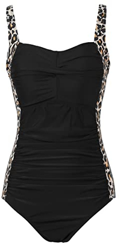 Aidotop Womens One Piece Swimsuit Tummy Control with Ruched Monokinis Tribal Swimsuits (Leopard, M)