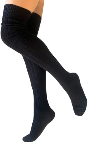 CriCri Socks Chaussettes Hautes Montantes en Laine pour Femmes – Chaussettes Dessus du Genou fabriquées en Italie (35-38, Noir)