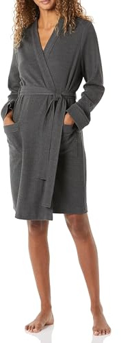 Amazon Essentials Women's Lightweight Cotton Waffle Mid-Length Bathrobe (Available in Plus Size), Charcoal Heather, Medium