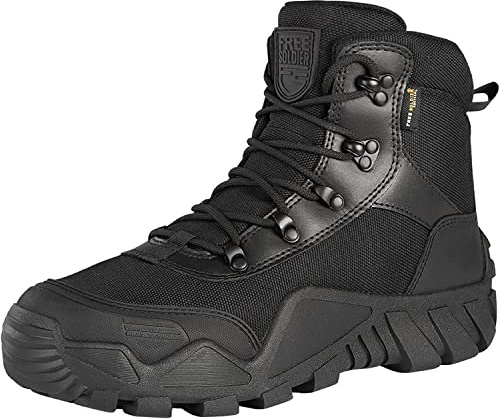 FREE SOLDIER Chaussures de Randonnée Hommes Bottes Militaires de Haut-Niveau Bottes Tactiques de Combat Mid High Chaussures à Lacets Tout Terrain Souliers(Noir, 41EU)