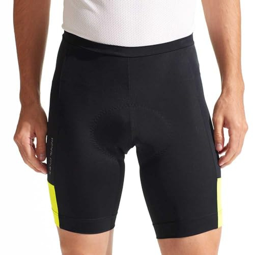 PEARL IZUMI Padded Bike Shorts for Men, 9 Quest Cycling Shorts, Breathable & Moisture-Wicking with Reflective Elements. Black/Screaming Yellow