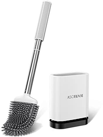 ASOBEAGE Toilet Brush, Toilet Brush and Container, Toilet Brushes for Bathroom with Quick-Drying Holder Set(white,new)