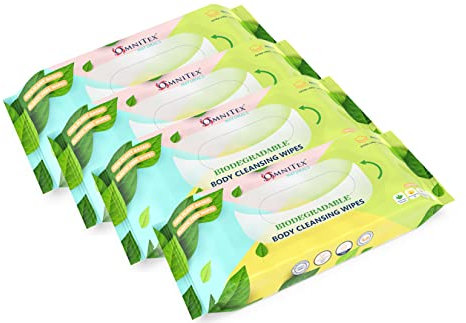 160x Omnitex Biodegradable Extra Large & Extra Thick Body Cleansing Wipes - Microwaveable | Rinse Free Wipes for Camping, Festivals, Elderly Bed Bath | Alcohol Free, With Aloe Vera & Vitamins | 4x40pk